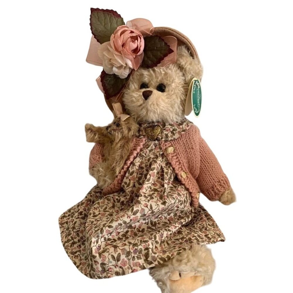 Bearington Daisy & Belle Bear Plush 13 inch Pink Floral Dress